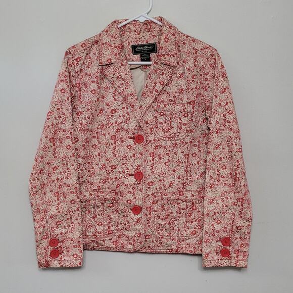 Eddie Bauer Women’s Medium Pink Floral Button Front Jacket Blazer - Picture 1 of 5
